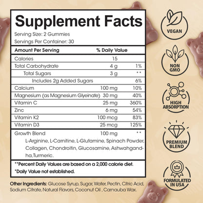 HighSpot Height Growth Gummies – Calcium 100mg, Magnesium Glycinate 30mg, Zinc 6mg, K2 D3 25mcg | Grow Tall Maximizer Multivitamin