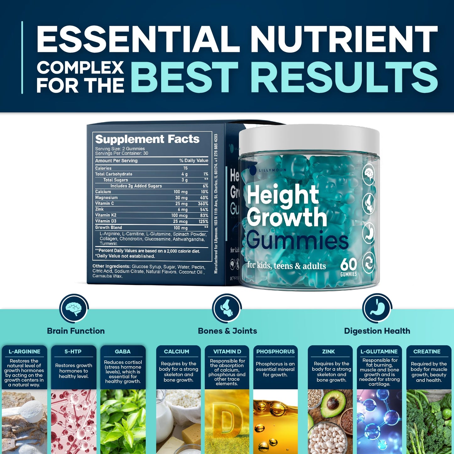 Height Growth Gummies – Multivitamin Growth Support for Adults & Kids