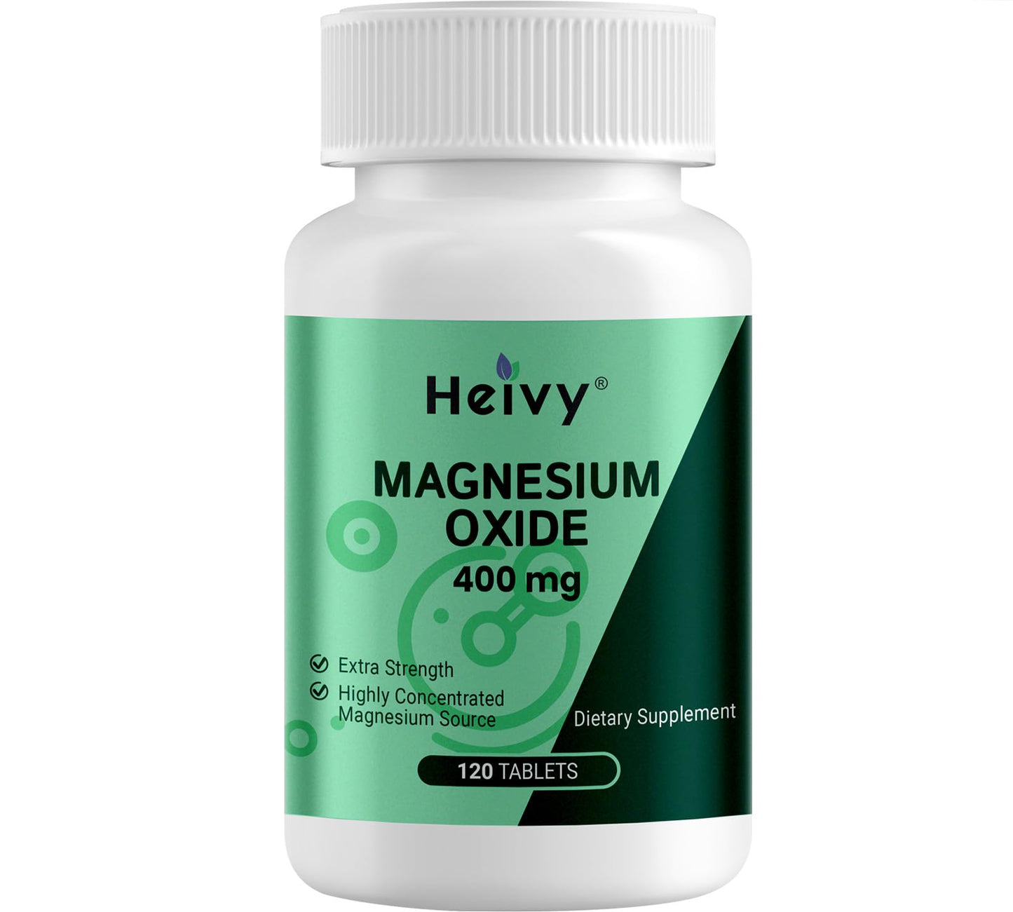 Heivy Magnesium Oxide 400mg – Magnesium Supplement for Muscle Recovery & Relaxation | Vegan, Gluten-Free, Made in USA