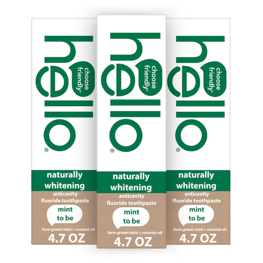 hello Naturally Whitening Fluoride Toothpaste — Mint, 3 Pack (4.7 oz tubes)