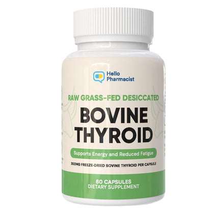 HelloPharmacist Raw Desiccated Bovine Thyroid 300mg Capsule – NZ Grass-Fed, Non-GMO, 60 Capsules