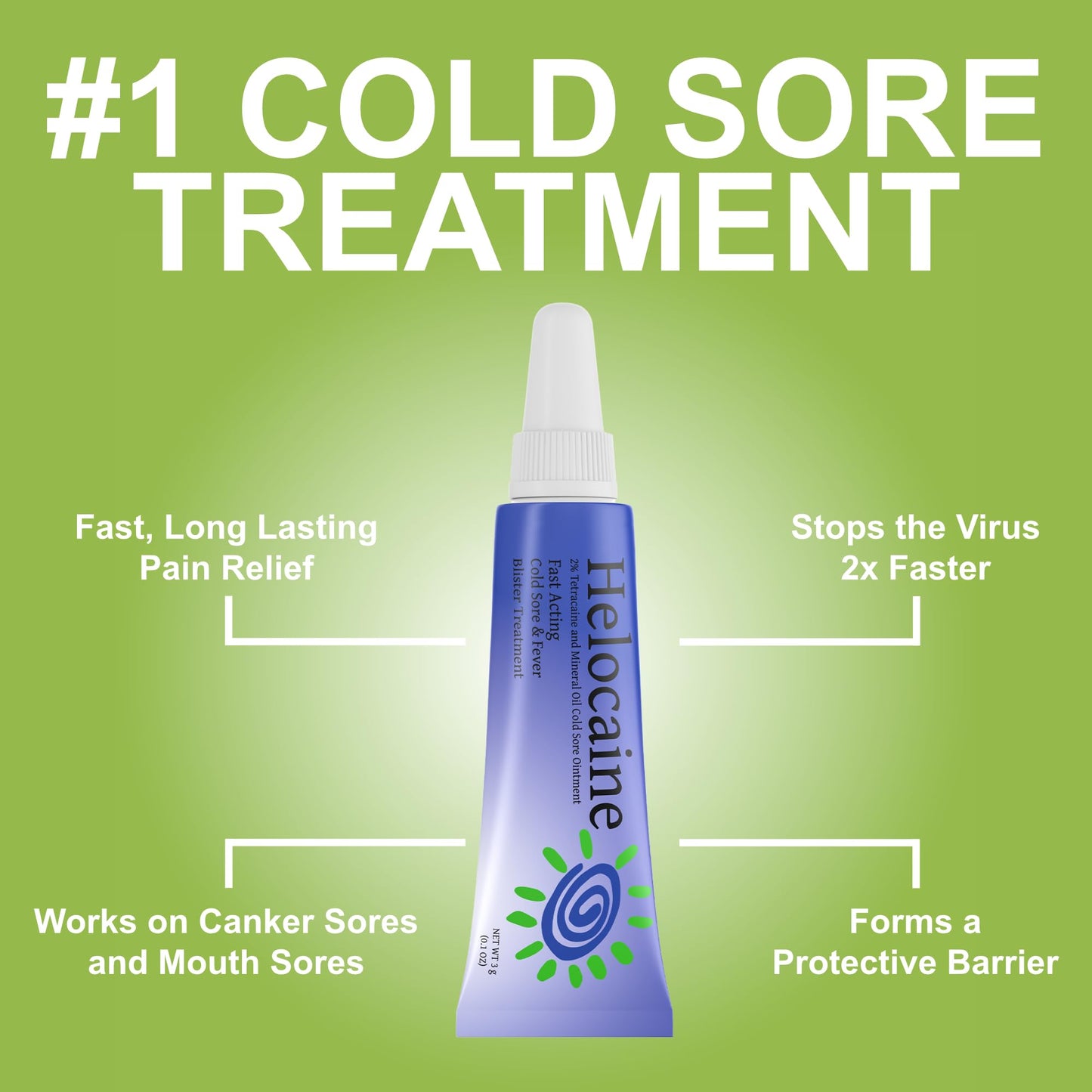 Helocaine Fast-Acting Cold Sore & Mouth Pain Relief Ointment — 3g Tube