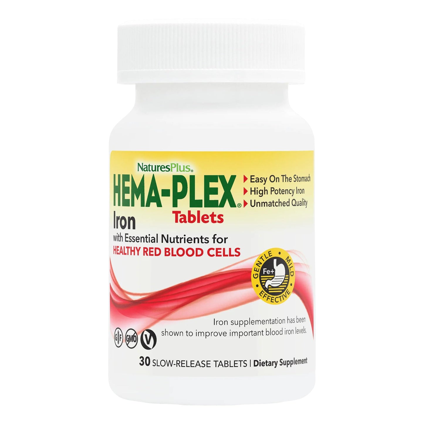 NaturesPlus Hema-Plex Iron – 85 mg Chelated Iron, 30 Slow-Release Tablets – Total Blood Health, Vitamin C & Bioflavonoids – Non-GMO, Vegetarian & Gluten Free