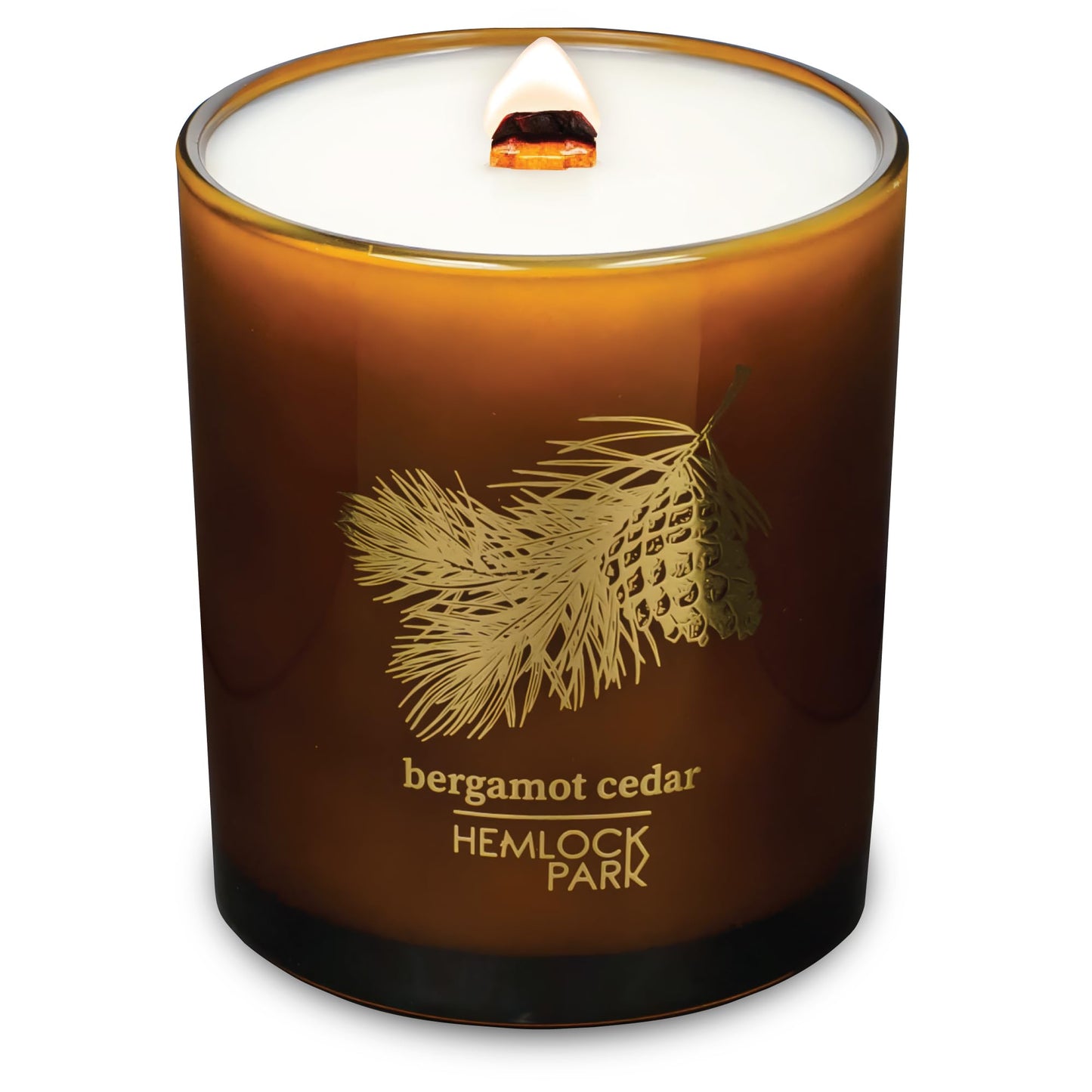 Hemlock Park Amber & Gold Wood Wick Candle – 14 oz Coconut Wax, Bergamot Cedar