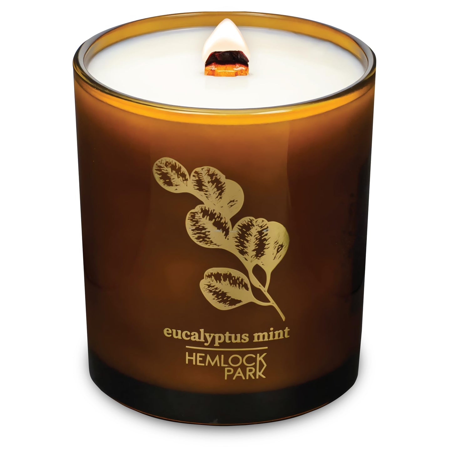 Hemlock Park Amber & Gold Wood Wick Candle – 14 oz Coconut Wax, Eucalyptus Mint