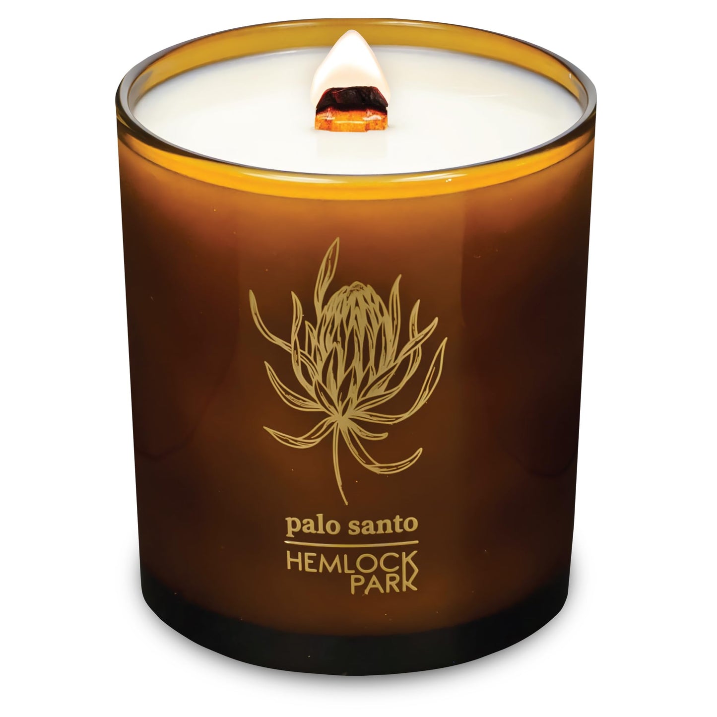 Hemlock Park Amber & Gold Wood Wick Candle – 14 oz Palo Santo, Natural Coconut Wax
