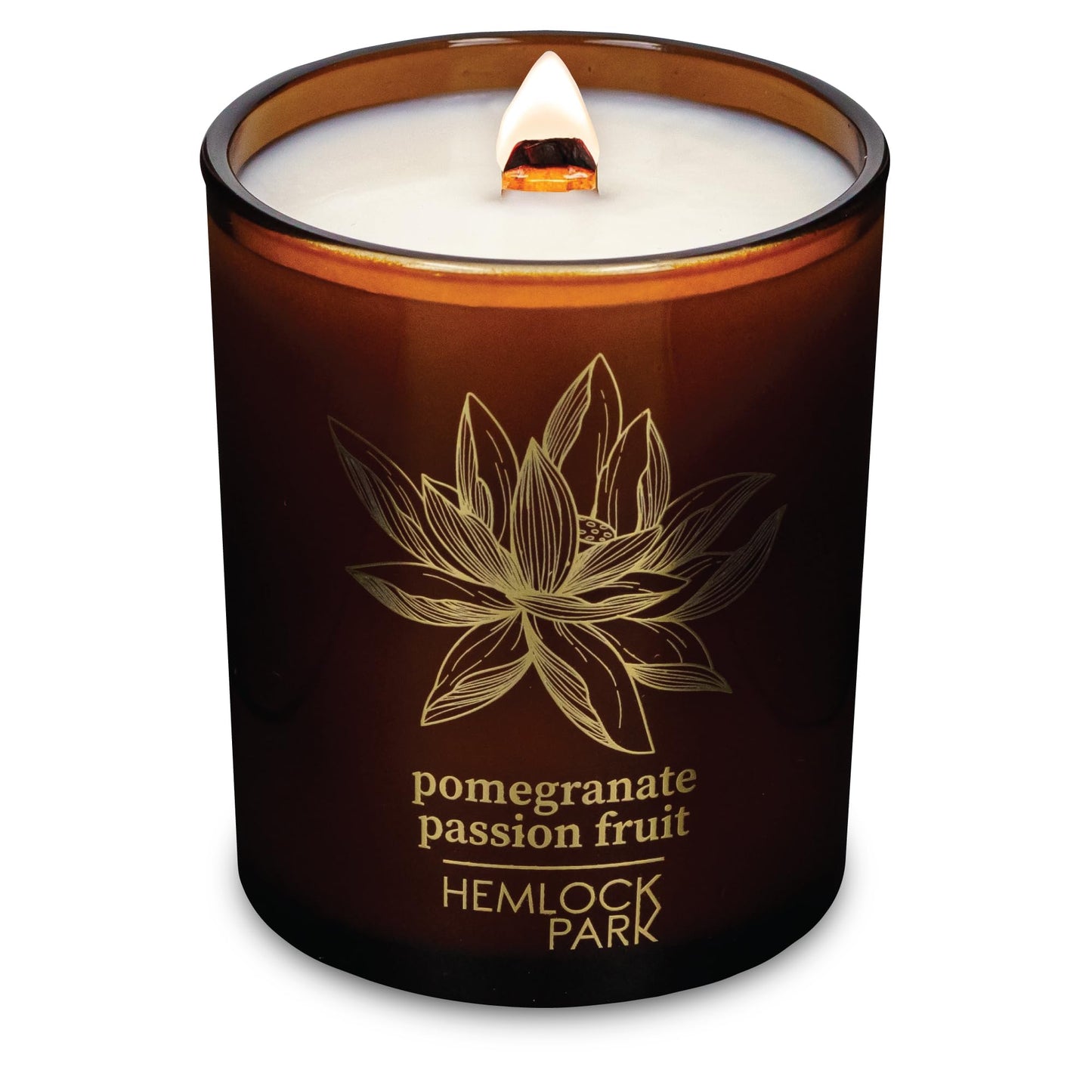 Hemlock Park Amber & Gold Wood Wick Candle – Handcrafted Coconut Wax, 7.2 oz, Pomegranate Passion Fruit