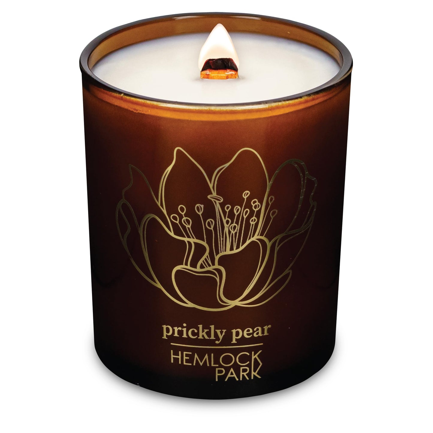 Hemlock Park Amber & Gold Wood Wick Candle – Natural Coconut Wax | 7.2 oz Prickly Pear