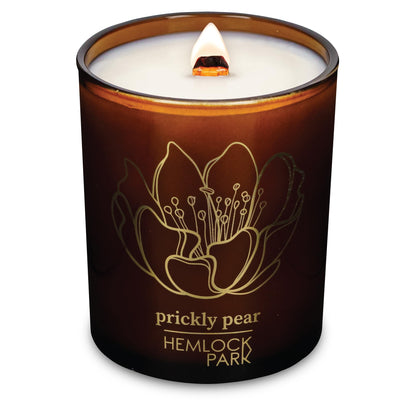 Hemlock Park Amber & Gold Wood Wick Candle – Natural Coconut Wax | 7.2 oz Prickly Pear