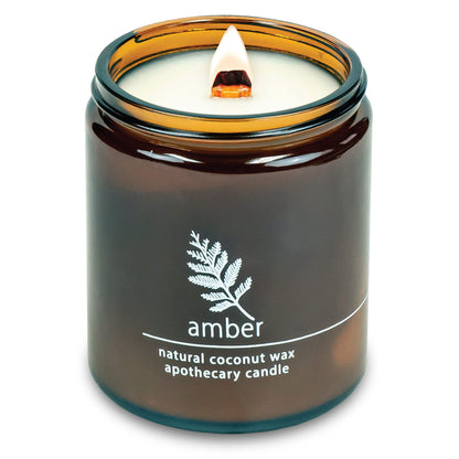 Hemlock Park Crackling Wood Wick Candle - Handcrafted Coconut Wax 8 oz (Amber)