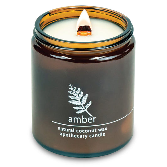 Hemlock Park Crackling Wood Wick Candle - Handcrafted Coconut Wax 8 oz (Amber)