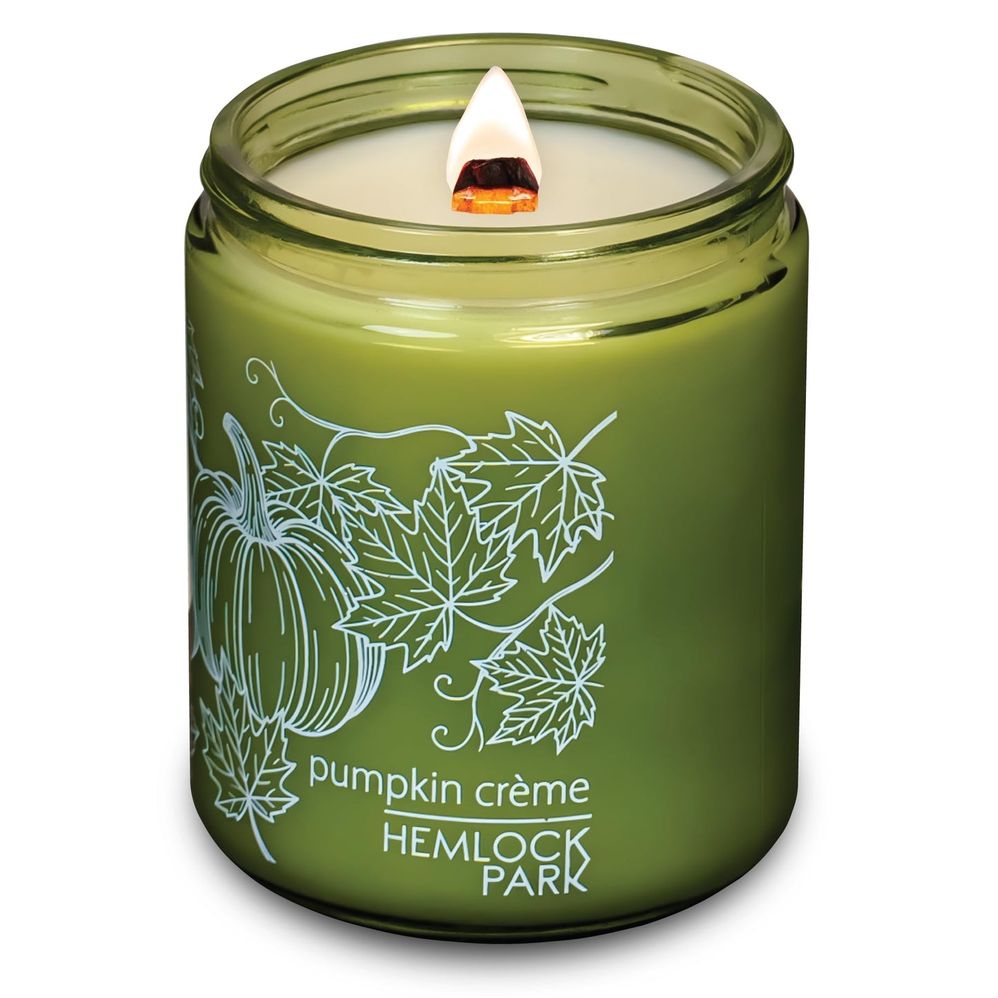 Hemlock Park Green Glass Wood Wick Candle – 8 oz Pumpkin Crème