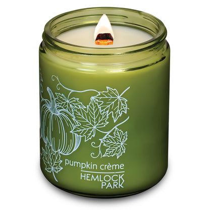 Hemlock Park Green Glass Wood Wick Candle – 8 oz Pumpkin Crème