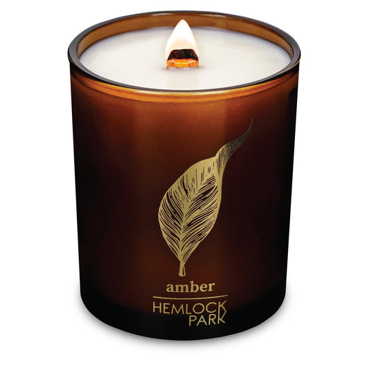 Hemlock Park Amber & Gold Wood Wick Candle – Natural Coconut Wax (7.2 oz, Amber)