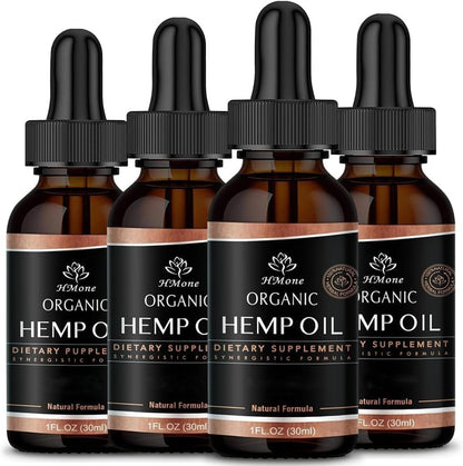 Hemp Oil 4-Pack Maximum Strength – Pure CO2 Extract Drops, 100% Natural