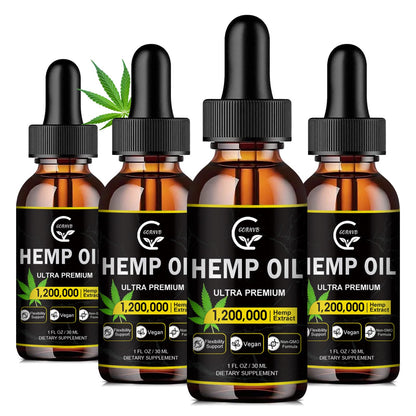 (4-Pack) High Potency Hemp Oil - Immune Support, Focus & Relaxation