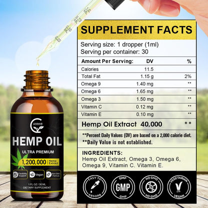 (4-Pack) High Potency Hemp Oil - Immune Support, Focus & Relaxation