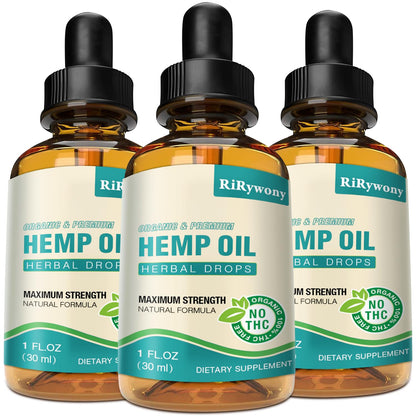 Hemp Oil High Potency - 3 Pack Maximum Strength Organic Hemp Drops for Adults | Natural Relax & Good Mood | Vegan Tincture