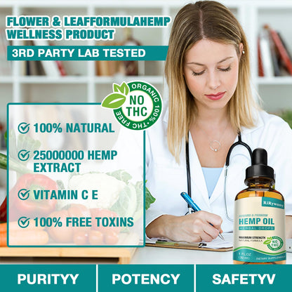 Hemp Oil High Potency - 3 Pack Maximum Strength Organic Hemp Drops for Adults | Natural Relax & Good Mood | Vegan Tincture