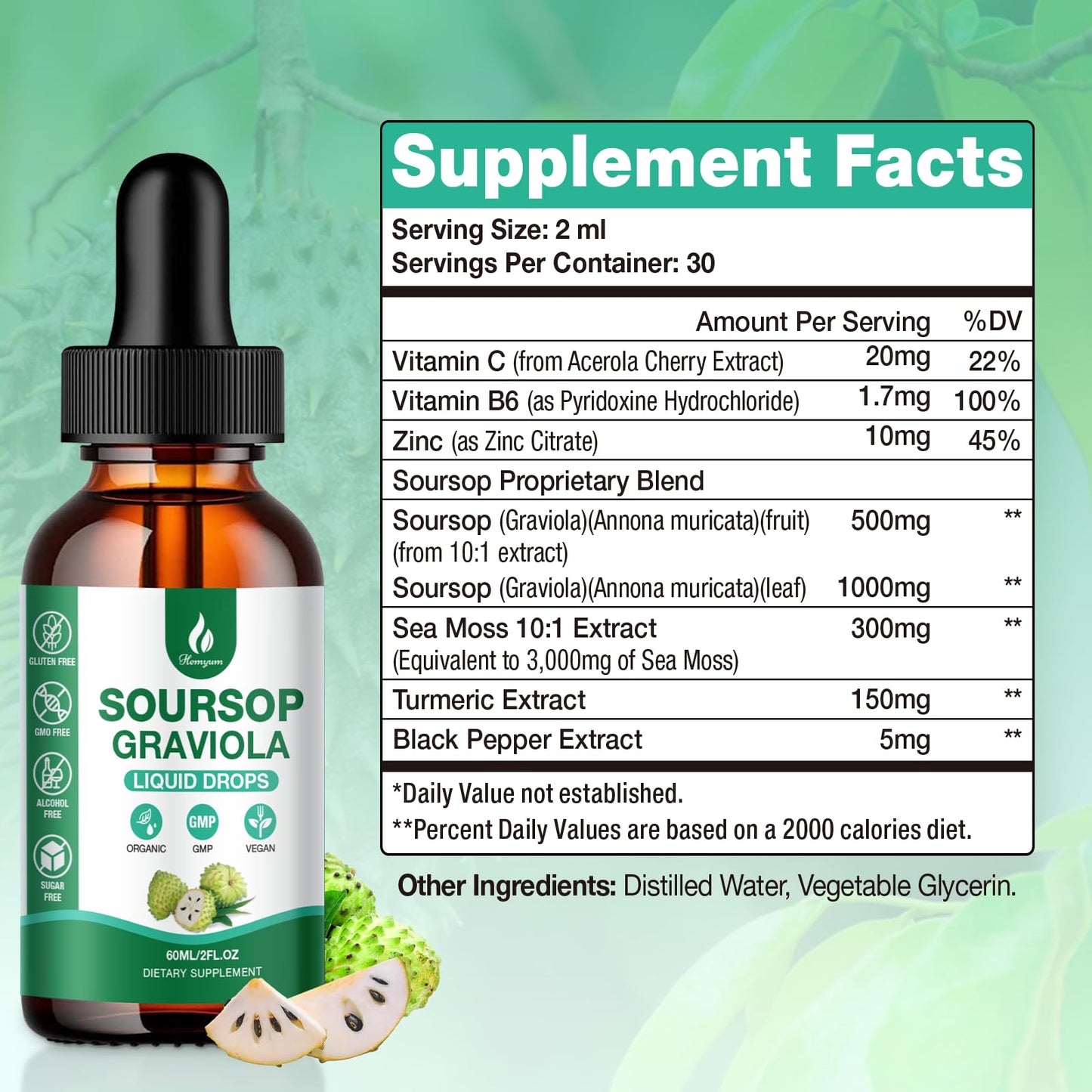 Hemyum Soursop Bitters Liquid (3 Pack) – 7-in-1 Graviola Drops with Organic Sea Moss, 6 oz (180 ml)