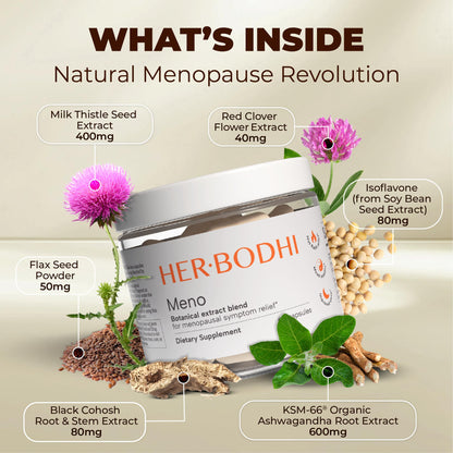 Her Bodhi MENO - Menopause Hormonal Balance Supplement for Women | Estrogen Soy Isoflavones, Ashwagandha, Holy Basil, Black Cohosh | 60 Capsules