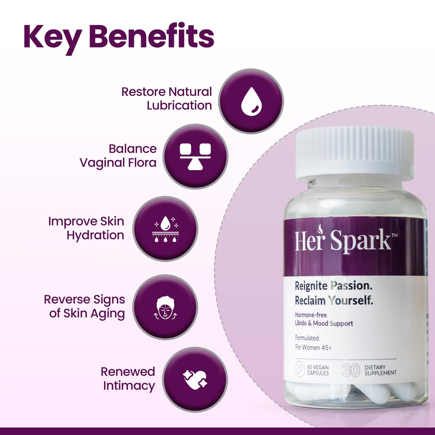 Her Spark Menopausal Libido & Mood Support - Female Hormone Balance & Desire Booster with Ashwagandha Fenugreek & Shetavari - Hormone-Free, Vegan Menopause Supplement