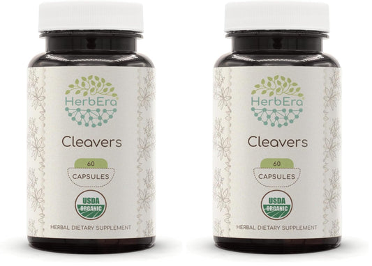 HerbEra Cleavers USDA Organic 60 Capsules | Pack of 2 | Natural Herbal Supplement