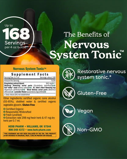 Herb Pharm Nervous System Tonic – Liquid Herbal Formula to Strengthen and Calm the Nervous System (4 oz)