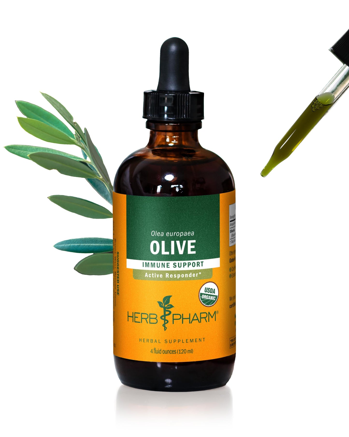 Herb Pharm Certified Organic Olive Leaf Liquid Extract for Immune Support, 4 Fl Oz