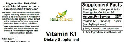 Herb-Science Vitamin K1 Drops – Cold-Processed VIT K1 with Safflower Oil | 1 fl oz