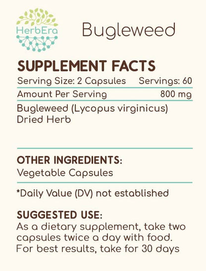 HerbEra Bugleweed 120 Capsules – 400 mg Each | Lycopus virginicus