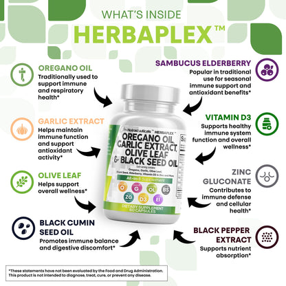 Oregano Oil Capsules with Black Seed, Garlic & Elderberry – Immune Support | Zinc & Vitamin D3