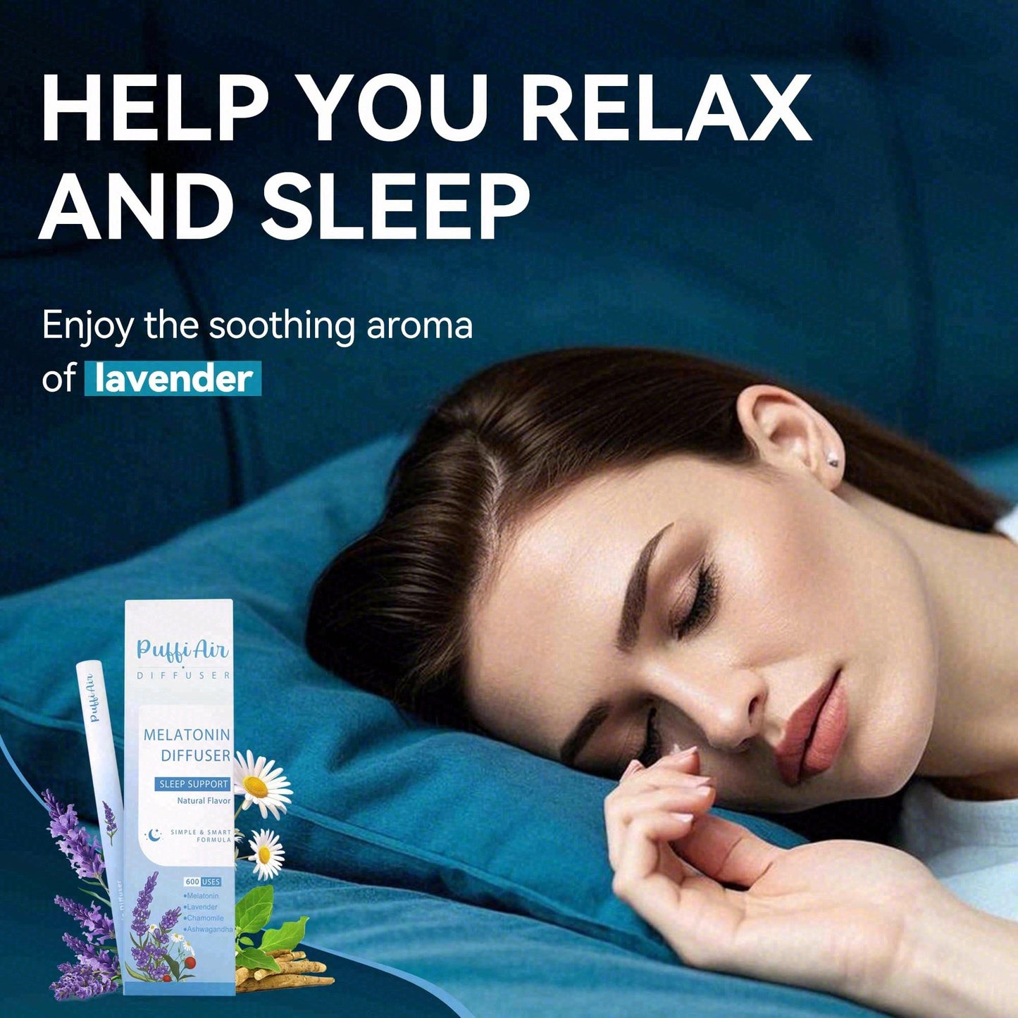 Herbal Anxiety Pen - Melatonin Diffuser with Lavender, Chamomile & Ashwagandha for Sleep Support & Stress Relief - 600 Uses