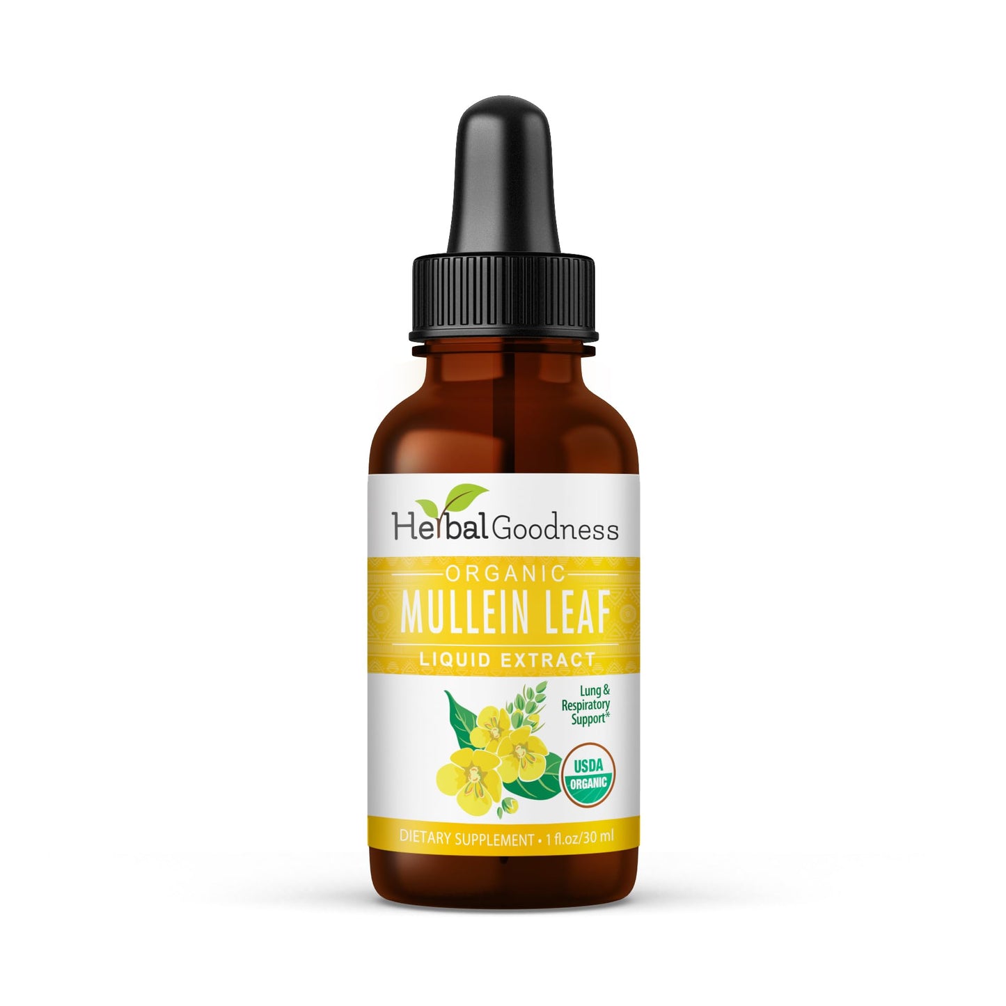 Herbal Goodness Mullein Leaf Extract – 15X Strength Mullein Tincture 1oz for Lungs Detox, Respiratory Support & Digestive Health