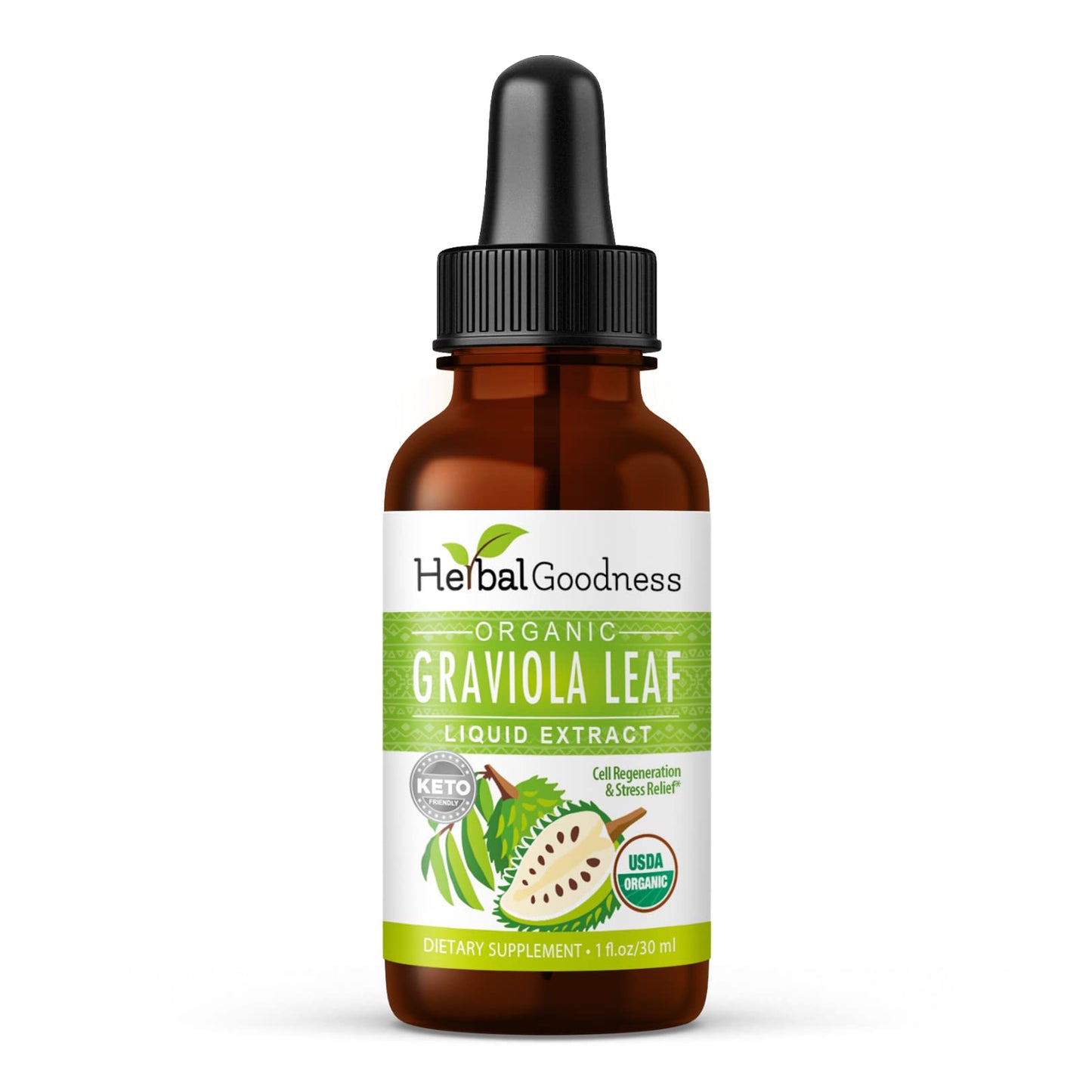 Herbal Goodness Organic Soursop Graviola Leaf Extract 1oz – 15X Concentrated Tincture | USDA Organic & Kosher