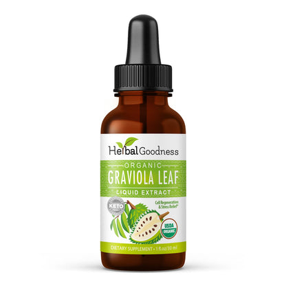 Herbal Goodness Organic Soursop Graviola Leaf Extract 1oz – 15X Concentrated Tincture | USDA Organic & Kosher