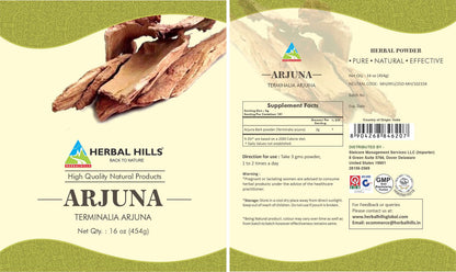 HERBAL HILLS Arjuna Bark Powder – Terminalia Arjuna, 16 oz (454 g) – Standardized Extract