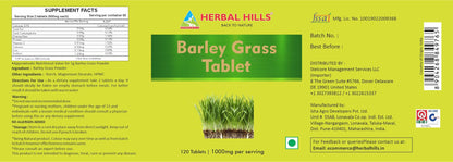 HERBAL HILLS Barley Grass Tablets 120 Count - Vegan Friendly Superfood