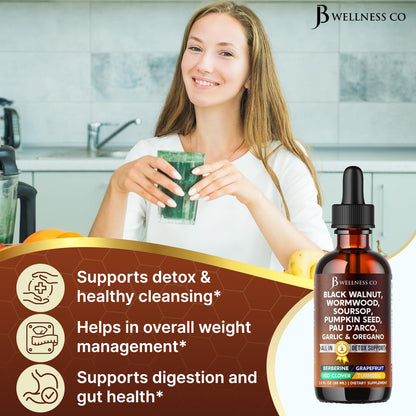 Wormwood Black Walnut Cleanse Drops – 4 oz with Soursop, Garlic, Pau D'Arco