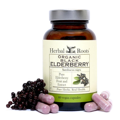 Herbal Roots Organic Black Elderberry Capsules - Max Strength | 60 Vegan Capsules