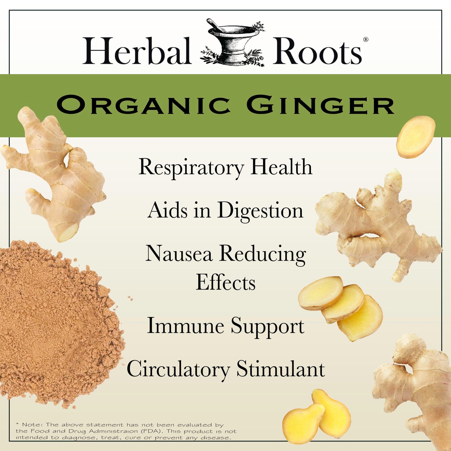 Herbal Roots Ginger Supplement | Organic Ginger Root Capsules | 1,200 mg per Serving