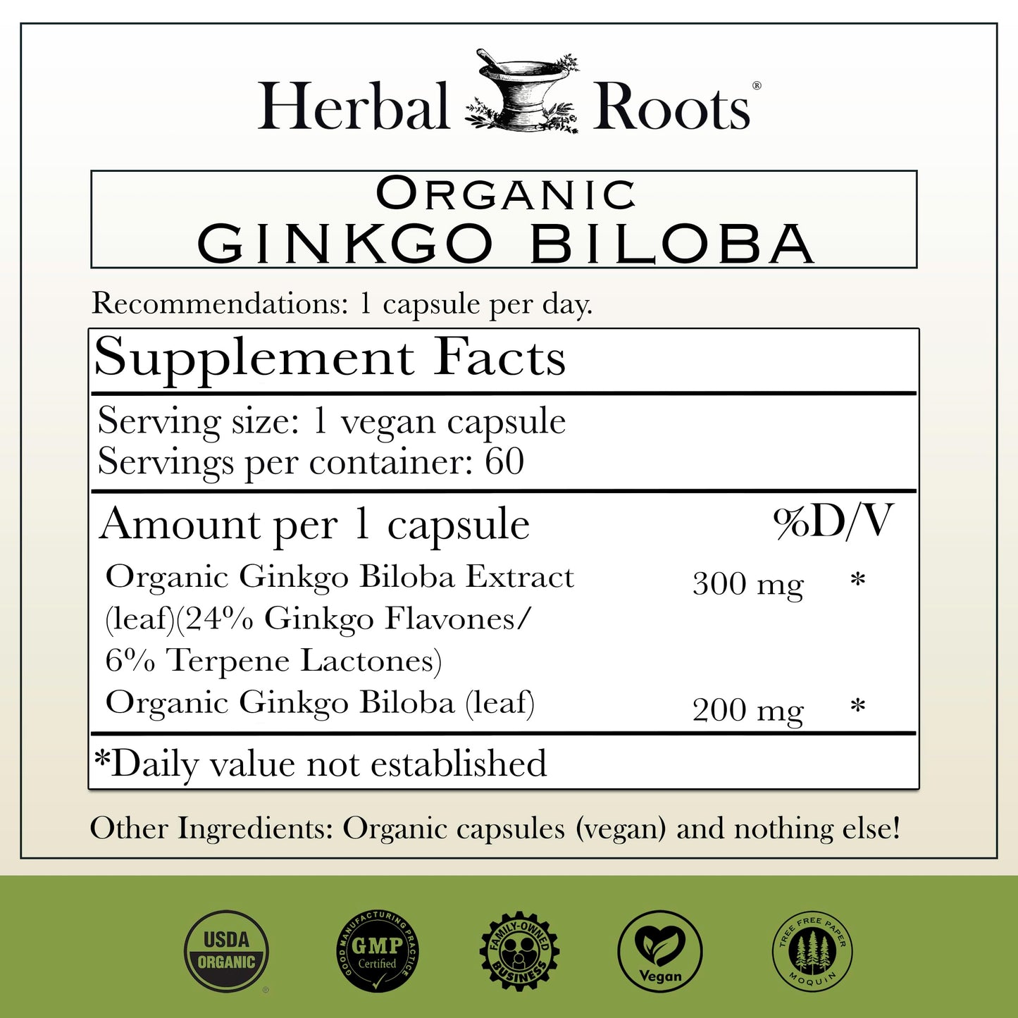 Herbal Roots Organic Ginkgo Biloba – 60 Vegan Capsules
