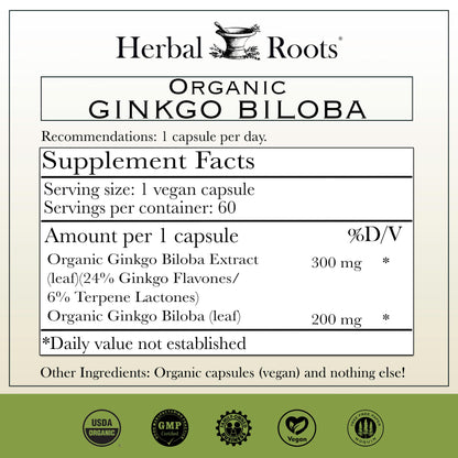 Herbal Roots Organic Ginkgo Biloba – 60 Vegan Capsules