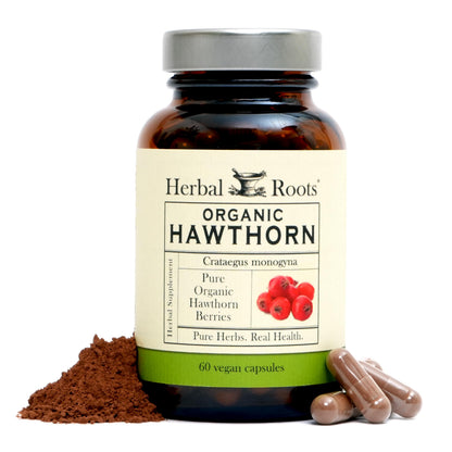 Herbal Roots Organic Hawthorn Berry Capsules – Extra Strength 1,200mg per Serving | 60 Vegan Capsules