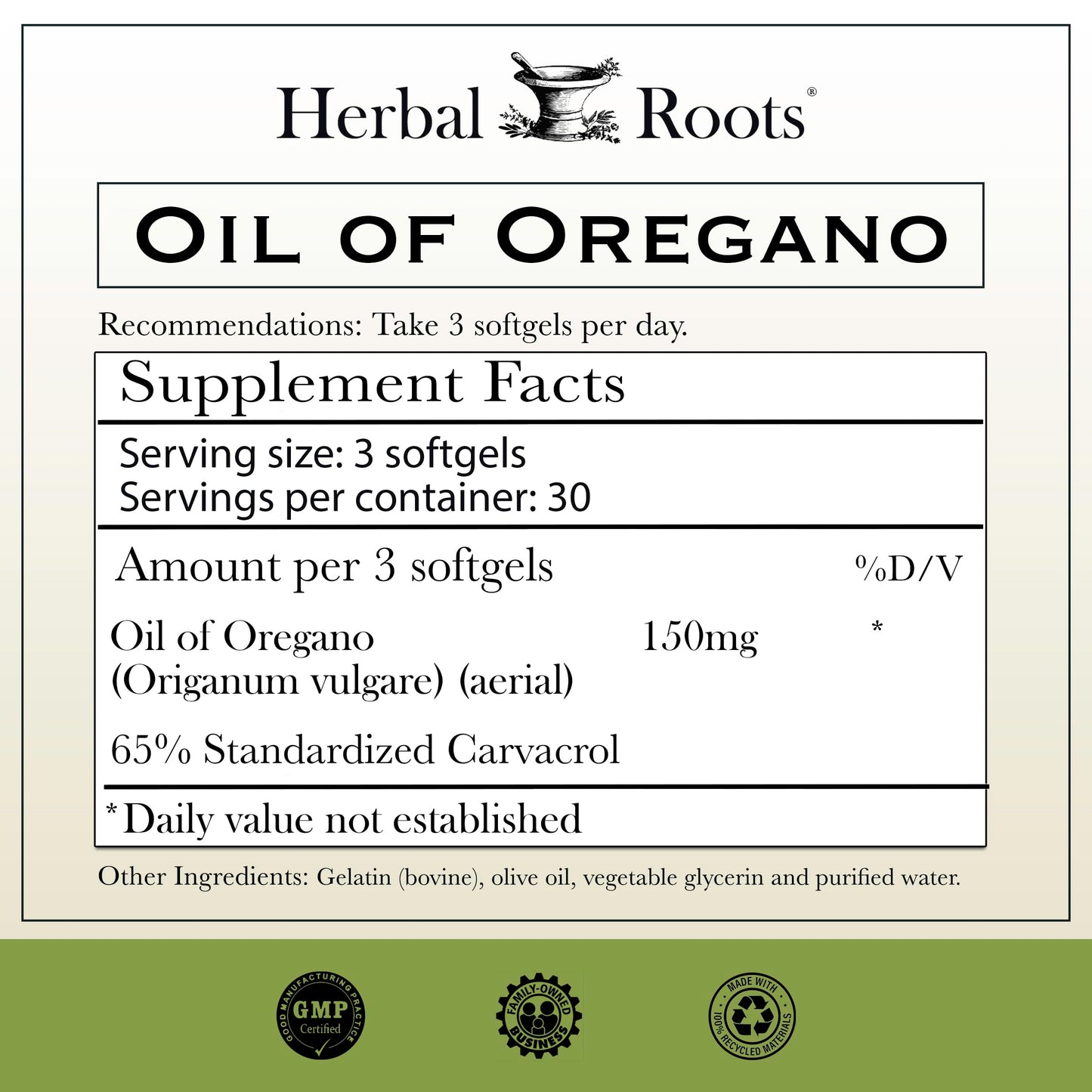 Herbal Roots Oil of Oregano Softgels - Extra Strength 150mg (90 Count)