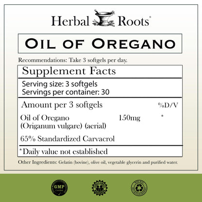 Herbal Roots Oil of Oregano Softgels - Extra Strength 150mg (90 Count)