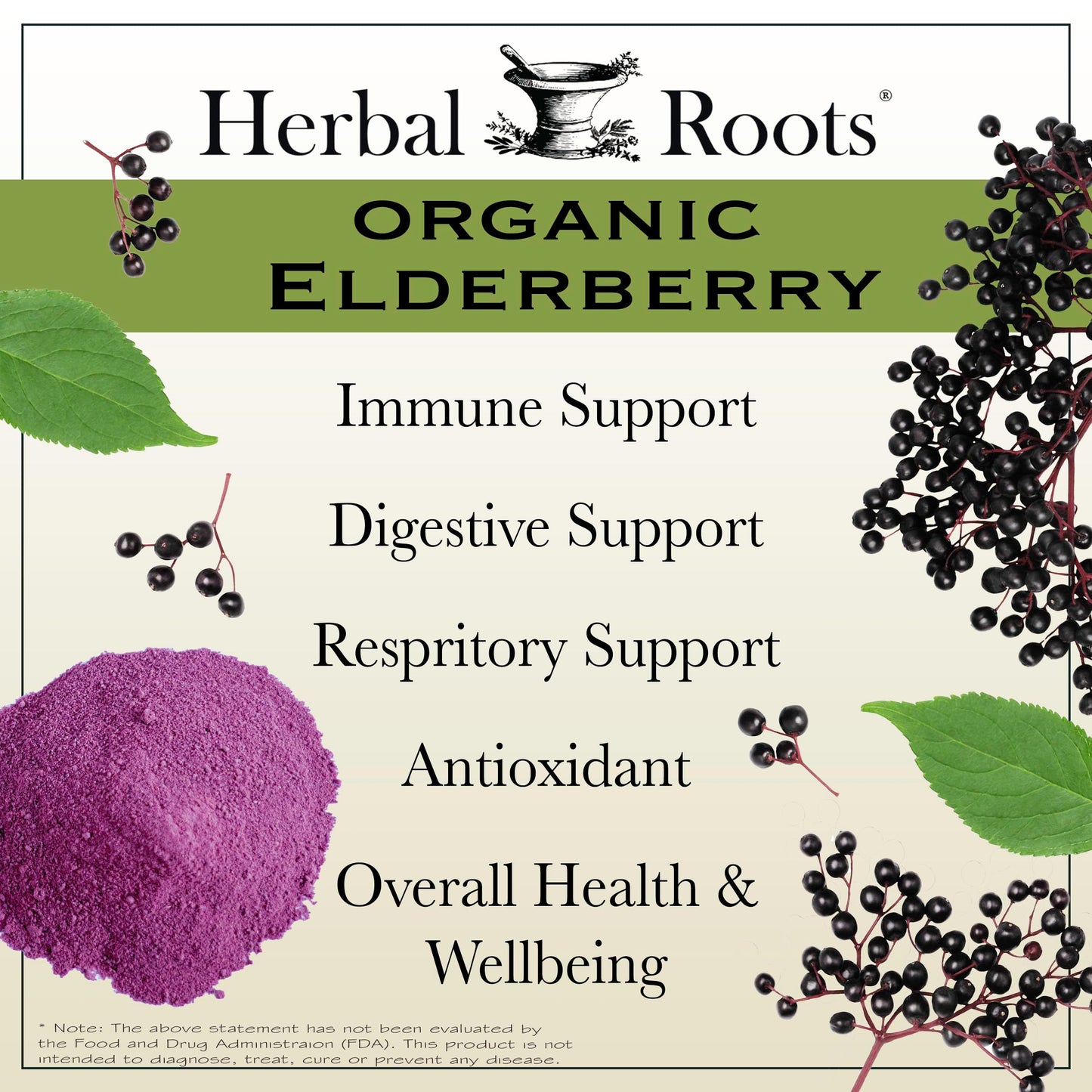 Herbal Roots Organic Black Elderberry Capsules - Max Strength | 60 Vegan Capsules