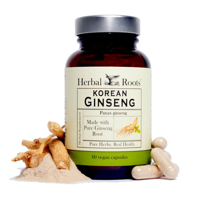 Herbal Roots Panax Ginseng | Organic Korean Ginseng Root Powder 1000mg | High Ginsenosides for Energy & Performance | 60 Vegan Capsules