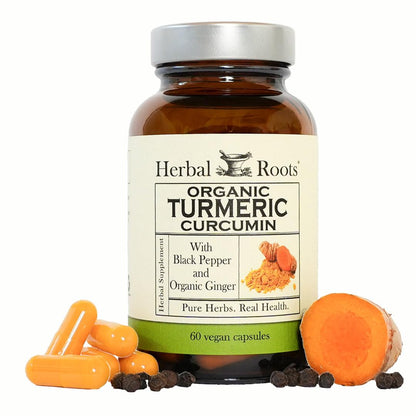 Herbal Roots - Turmeric Curcumin Capsules - Extra Strength - 1000mg Pure Organic Turmeric Supplement, 95% Standardized Curcumin Extract with BioPerine Pepper and Ginger