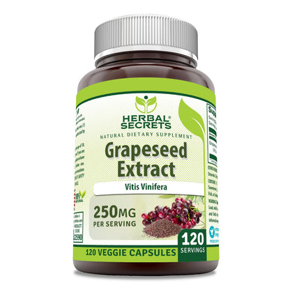 Herbal Secrets Grapeseed Extract Supplement - 250 mg, 120 Veggie Capsules, USA Made